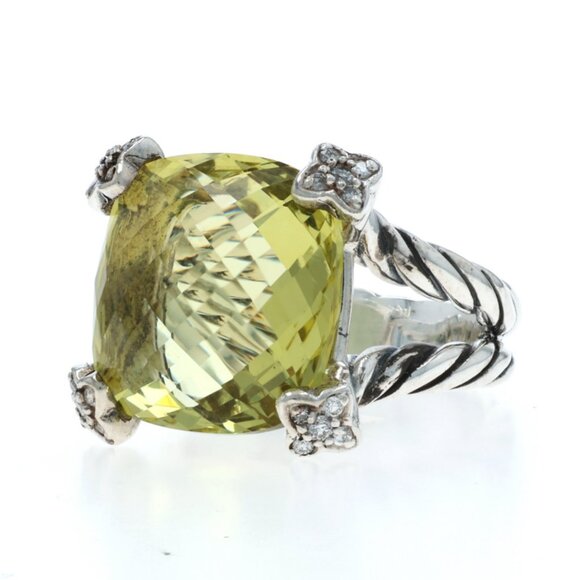 David Yurman Cushion on Point LemonQuartz Diamond Ring 925 Cush.12ctw Quatrefoil - Picture 3 of 6